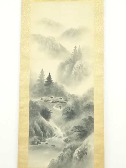 水墨画 山水画 絹製 縦長 水墨画 山水画 絹製 縦長 美術品・アンティーク・コレクション